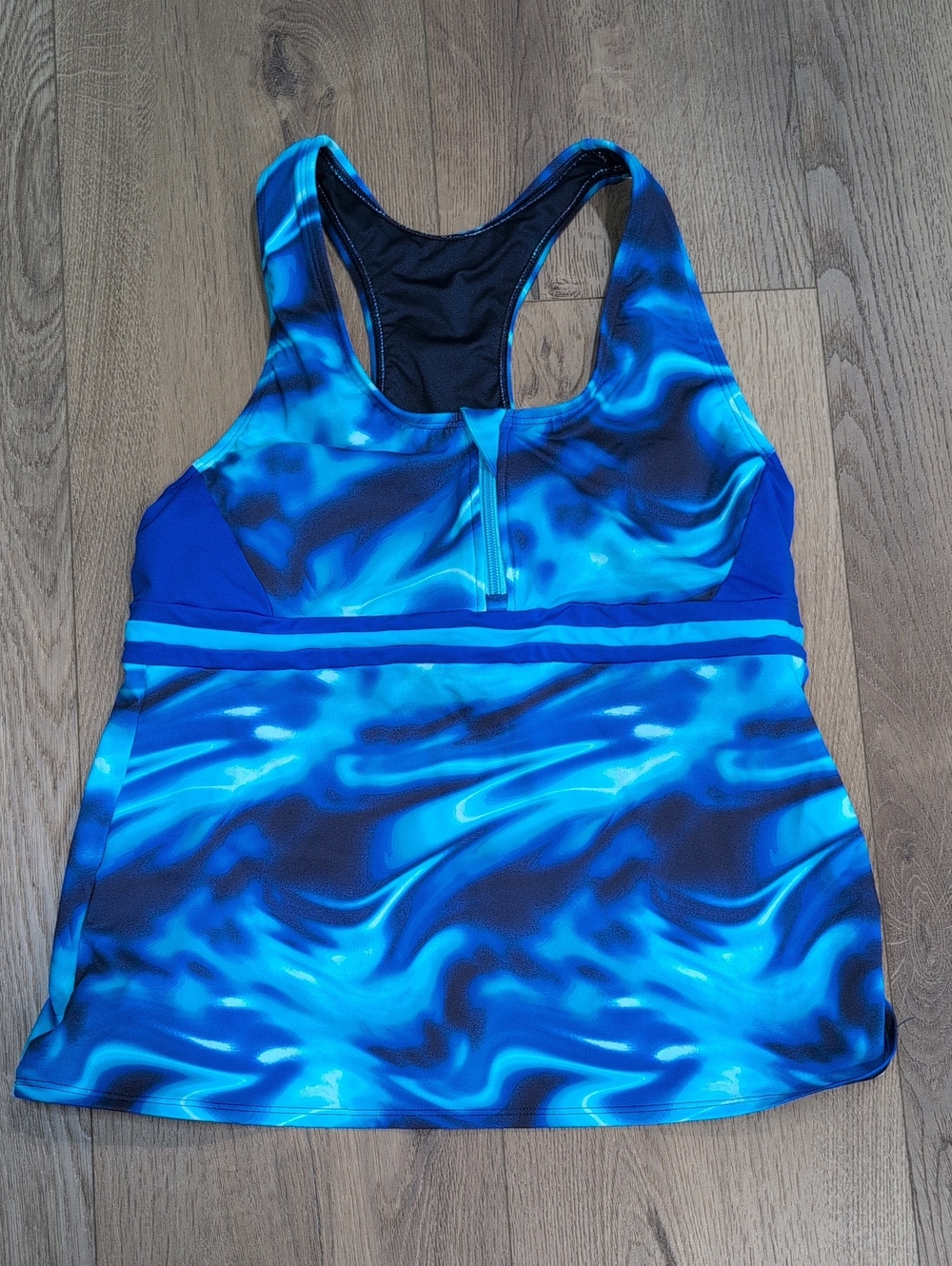 Lands' End Blue Swirl Racerback Swim Top